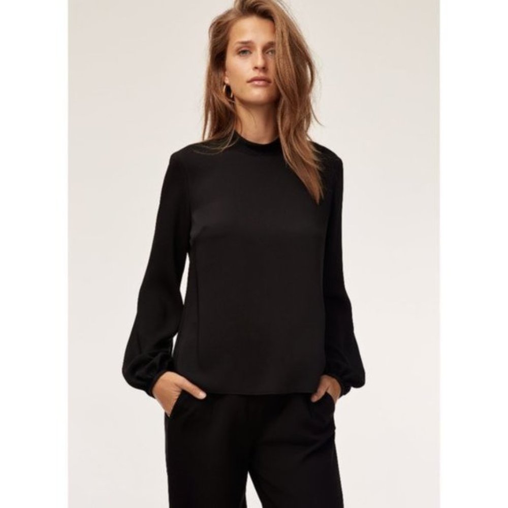Aritzia Babaton Granados Black Mock Neck Blouse